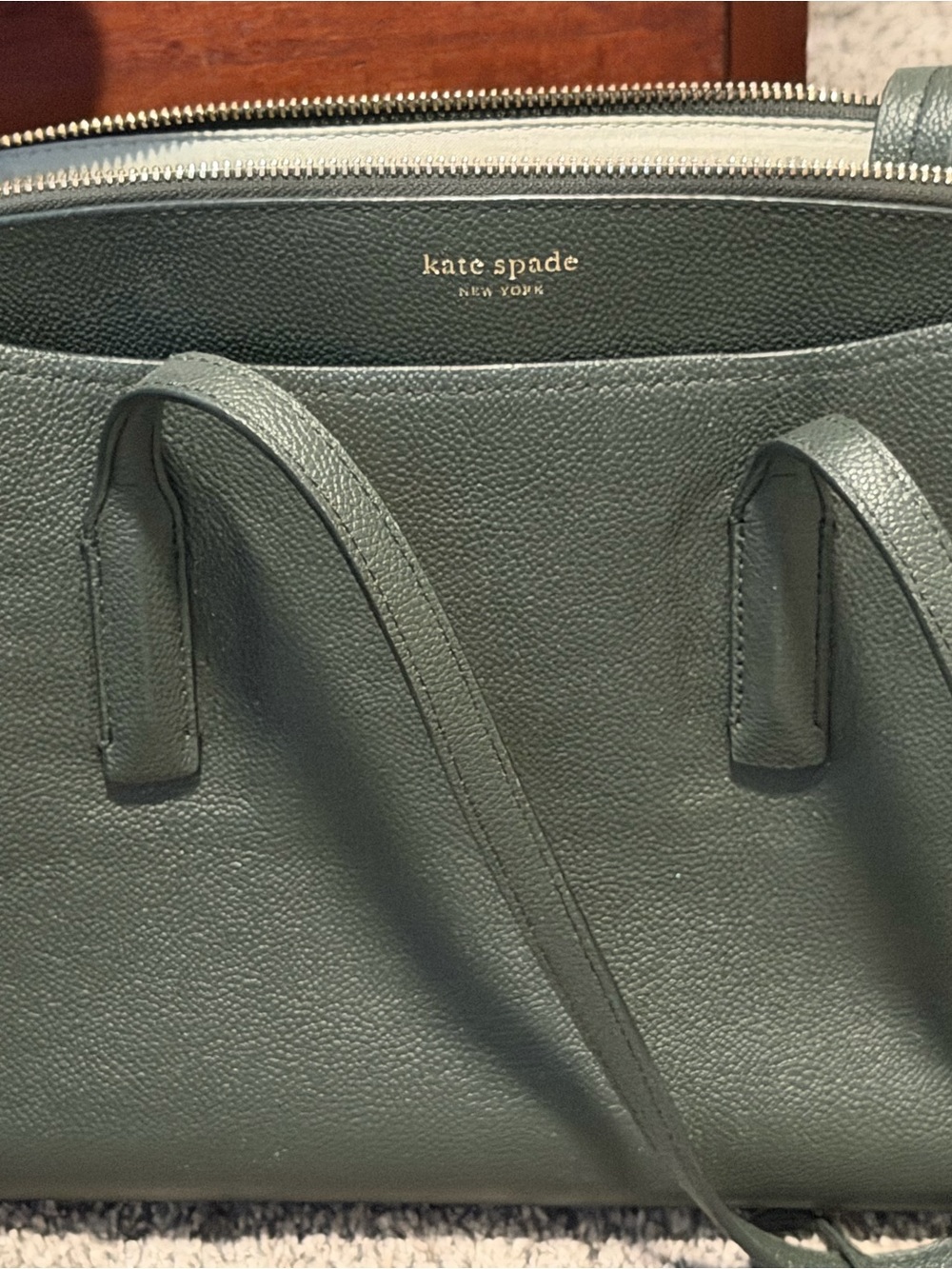 kate spade Green Pebble-Textured Leather Zip Tote